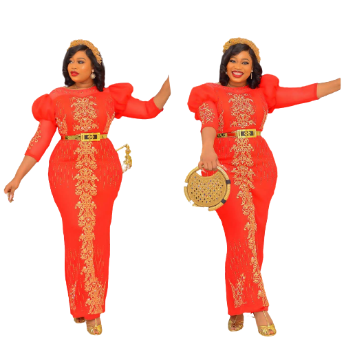Women Luxury Belted Gown With Gold Embellishments