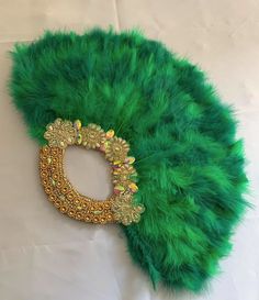 Emerald Green Fur Feather Bridal Handfan