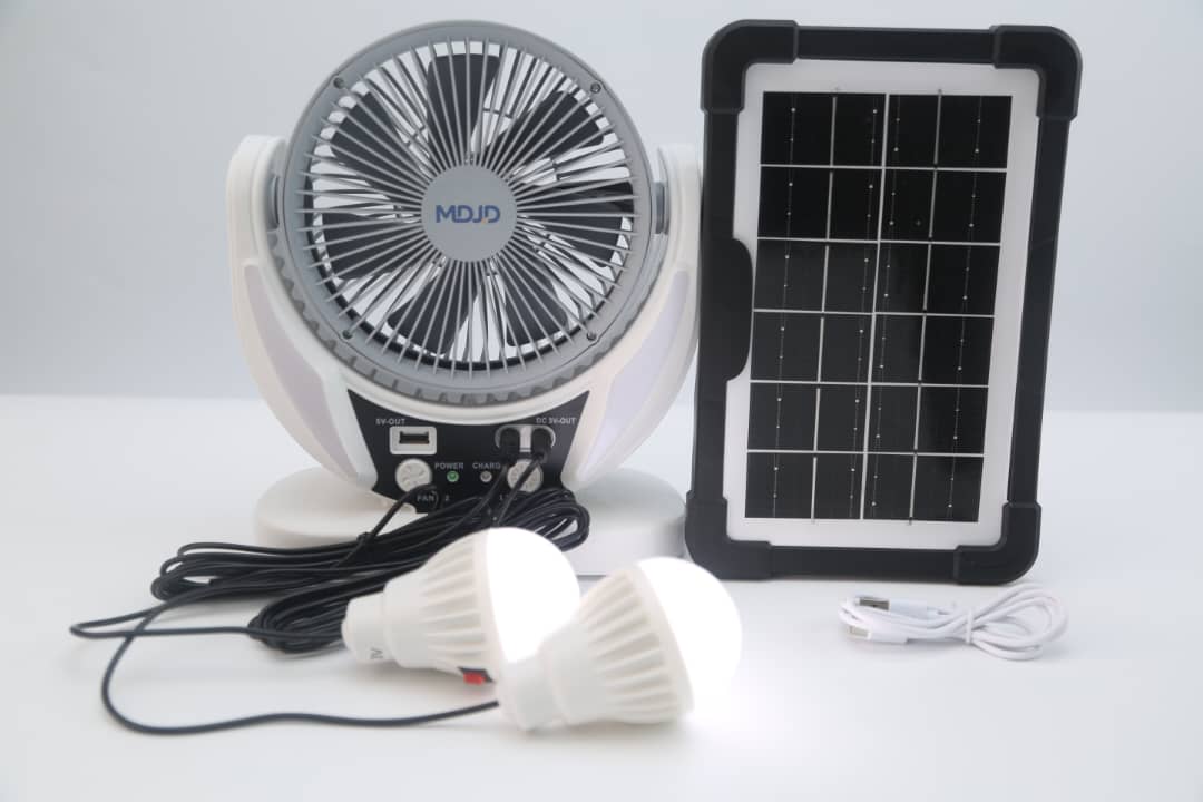 6 inches 4in1 Rechargeable Table Fan+ Solar panel+  two light Bulbs
