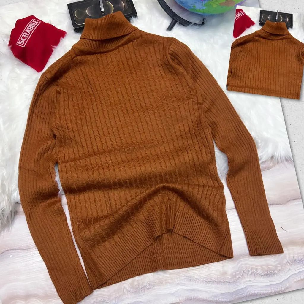Trendy High Quality Unisex Turtleneck Long Sleeve Top-Brown